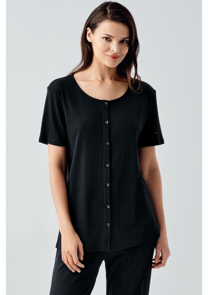 Kısa Kollu Ajurlu Düğmeli Esnek Pamuklu Pijama Takım fiyatları