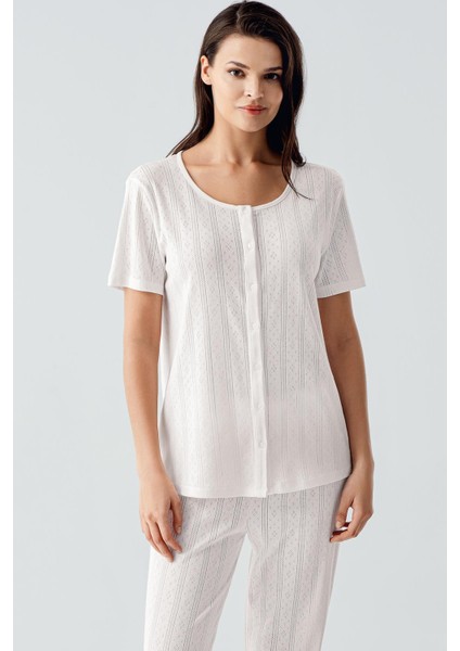 Kısa Kollu Ajurlu Düğmeli Esnek Pamuklu Pijama Takım fiyatları