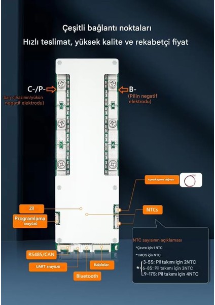 16S 51.2V 200A Lifepo4 Smart Bms Bluetooth Modüllü