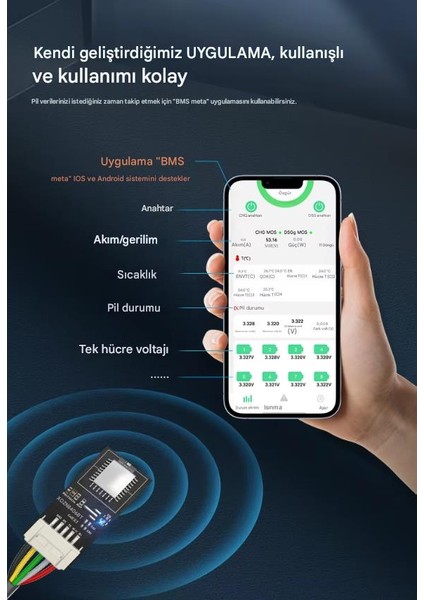 16S 51.2V 200A Lifepo4 Smart Bms Bluetooth Modüllü