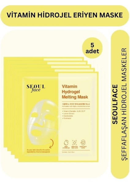 Dermal Seoulface Vitamin Hydrojel Şeffaflaşan Eriyen Maske 34 gr 5 Adet