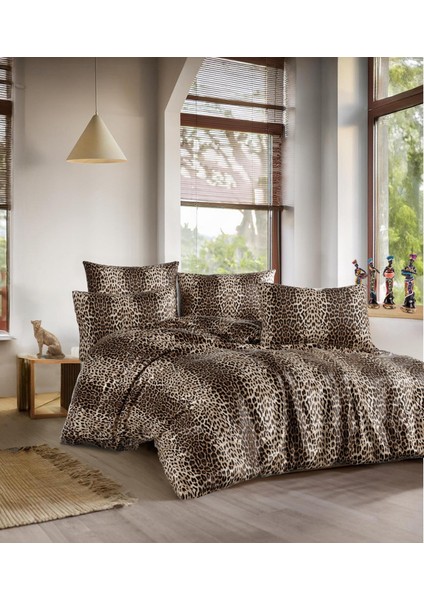 Leopar desenli pamuklu tek kişilik nevresim seti (çarşafsız)