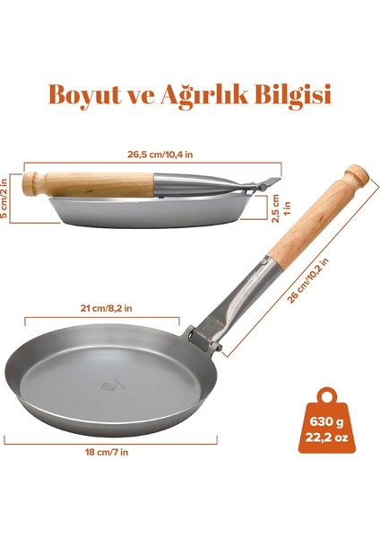 Tantobuscraft Katlanır Karbon Çelik Kamp Tavası-Isveç Üretimi(Ahşap Sap)
