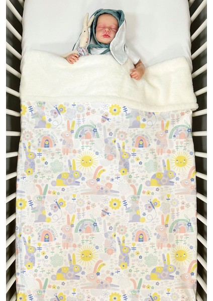 Peluş Çift Yüz Battaniye (80 x 90) - Vibe Serisi - Little Rabbit