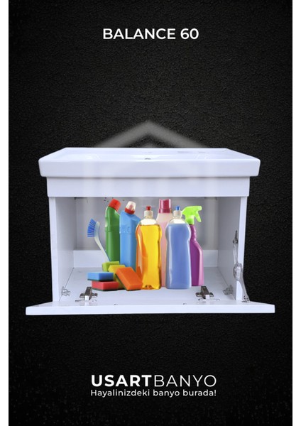 Balance 60 cm Beyaz Banyo Dolabı, Vazo Beyaz LED Ayna 80 x 50 cm fırsatları