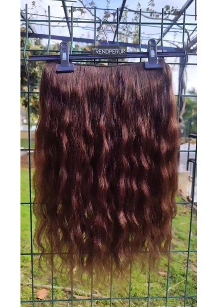 Yarımay + 2 Yan 150 gr 65-70 cm Gerçek Saç Çıtçıt Kızıl Kahve Renk