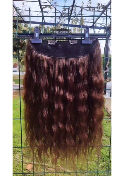 Yarımay + 2 Yan 150 gr 65-70 cm Gerçek Saç Çıtçıt Kızıl Kahve Renk