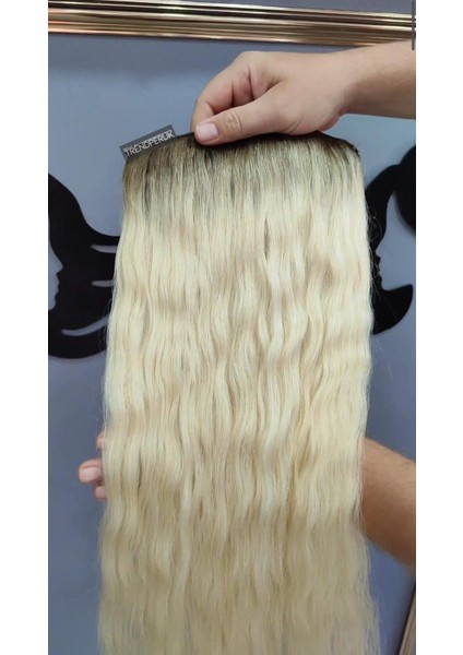 Yarımay + 2 Yan 150 gr 65-70 cm Gerçek Saç Çıtçıt Dip Açık Kahve Alt Platin Renk
