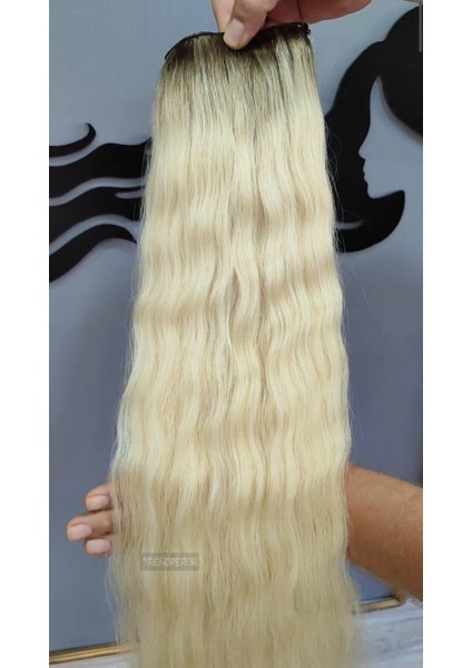 Yarımay + 2 Yan 150 gr 65-70 cm Gerçek Saç Çıtçıt Dip Açık Kahve Alt Platin Renk
