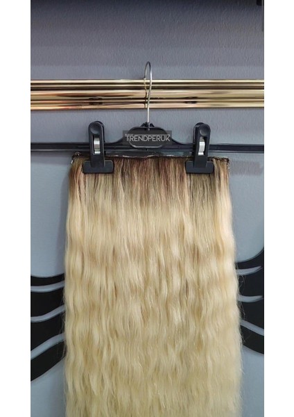 Yarımay + 2 Yan 150 gr 65-70 cm Gerçek Saç Çıtçıt Dip Açık Kahve Alt Platin Renk