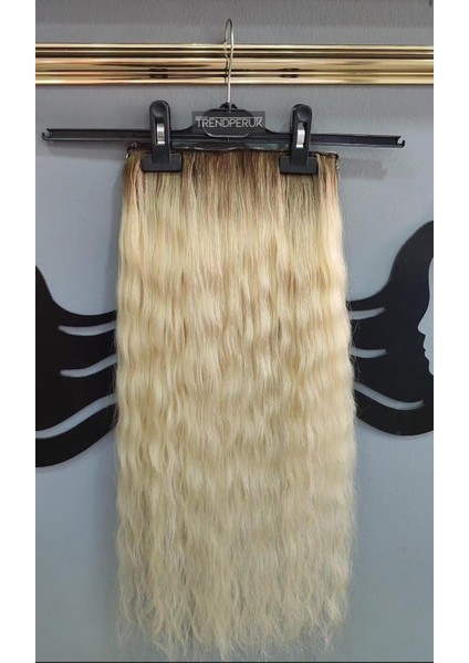Yarımay + 2 Yan 150 gr 65-70 cm Gerçek Saç Çıtçıt Dip Açık Kahve Alt Platin Renk
