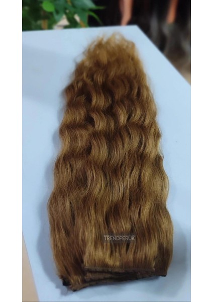 Yarımay + 2 Yan 150 gr 65-70 cm Gerçek Saç Çıtçıt Açık Kumral Renk