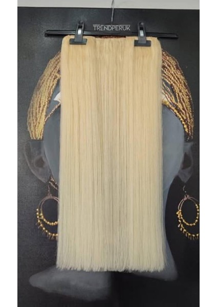 Yarımay + 2 Yan 170 gr 65-70 cm Gerçek Saç Çıtçıt Platin Renk