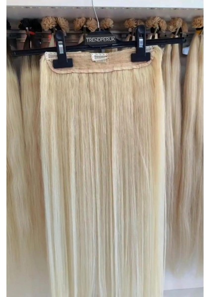 Yarımay + 2 Yan 170 gr 65-70 cm Gerçek Saç Çıtçıt Platin Renk indirimleri