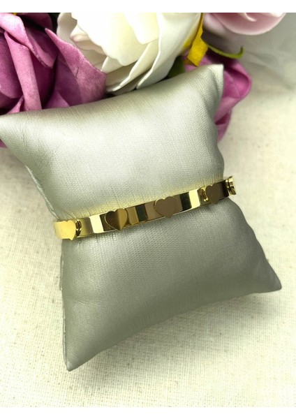 316 L Gold Kalpli Aşk Kelepçe Çelik Bileklik - HMÇB-0022