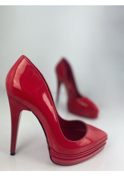 Kırmızı Rugan Çift Platform Stiletto Topuklu Ayakkabı modelleri
