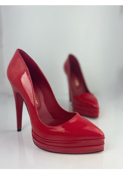 Kırmızı Rugan Çift Platform Stiletto Topuklu Ayakkabı indirimleri