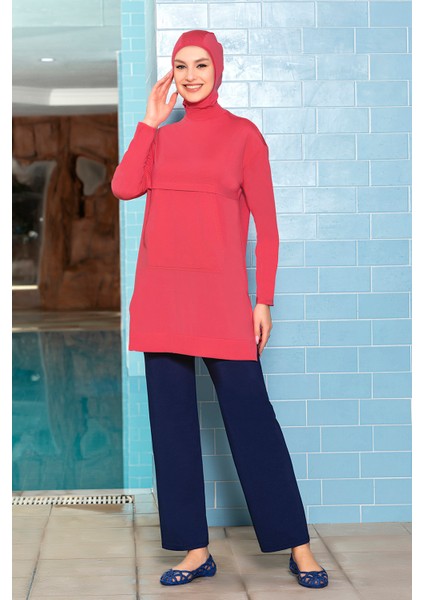 Önü Cepli Likralı Tam Kapalı Tesettür Mayo 1254 Fuşya fırsatları