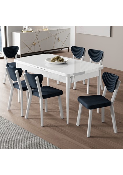 Exve Serisi 80 x 132 Açılabilir Beyaz Masa Takımı ve 6 Antrasit Sandalye