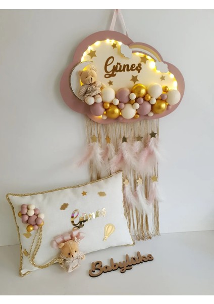 Bubble Ledli Bulut Isme Özel Bebek Kapı Süsü ve Takı Yastığı