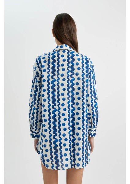 Desenli Poplin Plaj Gömleği-Fall in Love Z4856AZ24SM