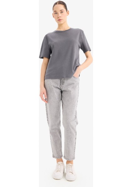 Regular Fit Bisiklet Yaka Basic Düz Kalın Kumaş Kısa Kollu Tişört D7579AX25SP fiyatları