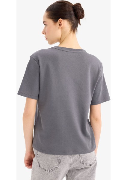 Regular Fit Bisiklet Yaka Basic Düz Kalın Kumaş Kısa Kollu Tişört D7579AX25SP