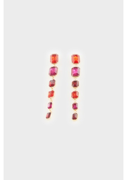 Kadın Kırmızı Taşlı Uzun Küpe E4034AXNS