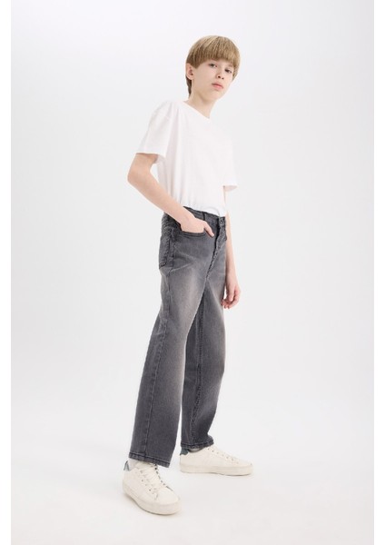 Erkek Çocuk Loose Fit Düz Paça Basic Düz Jean Pantolon D6489A825SM
