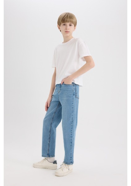 Erkek Çocuk Loose Fit Düz Paça Basic Düz Jean Pantolon D6489A825SM