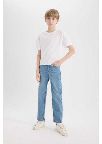 Erkek Çocuk Loose Fit Düz Paça Basic Düz Jean Pantolon D6489A825SM