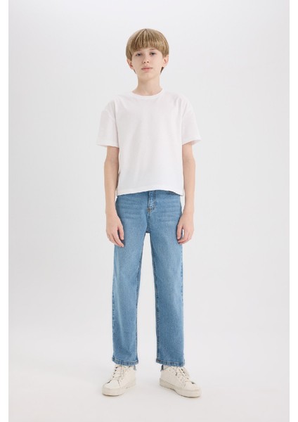 Erkek Çocuk Loose Fit Düz Paça Basic Düz Jean Pantolon D6489A825SM