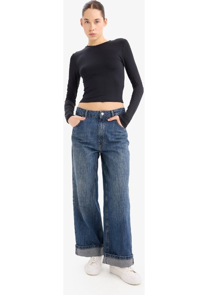 Fitted Bisiklet Yaka Basic Düz Uzun Kollu Tişört fiyatları