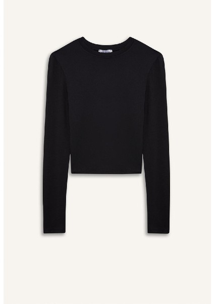 Fitted Bisiklet Yaka Basic Düz Uzun Kollu Tişört