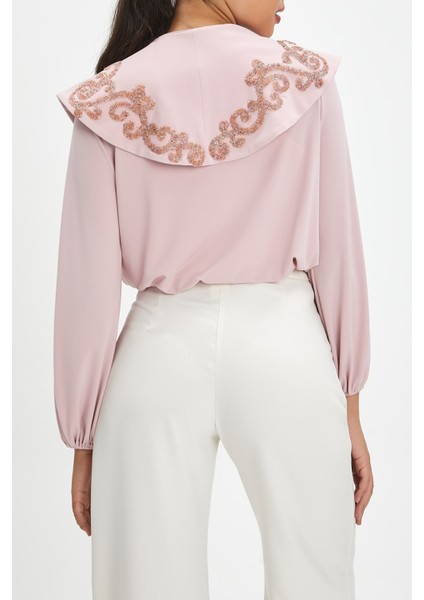 Parıltılı Işlemeli Zarif Yaka Tasarımlı, Balon Kollu Şık Bluz - Özel Günler ve Günlük Kullanım Için Ideal fiyatları