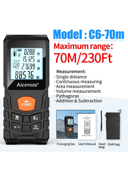 Aicevoos Dijital Lazer Mesafe Ölçer 50M 70M 100M 120M Lazer Mesafe Ölçer Trena Lazer Ölçüm Bandı Rulet Mesafe Ölçer (Yurt Dışından)