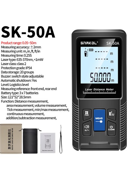 Snakol Mesafe Ölçer 40M/50M/70M/100M/120M Lazer Mesafe Ölçer Bant Mesafe Ölçer Ölçüm Cihazı Araçları Dijital Cetvel Test Aracı (Yurt Dışından)