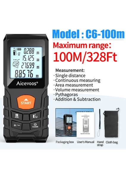 Aicevoos Dijital Lazer Mesafe Ölçer 50M 70M 100M 120M Lazer Mesafe Ölçer Trena Lazer Ölçüm Bandı Rulet Mesafe Ölçer (Yurt Dışından)