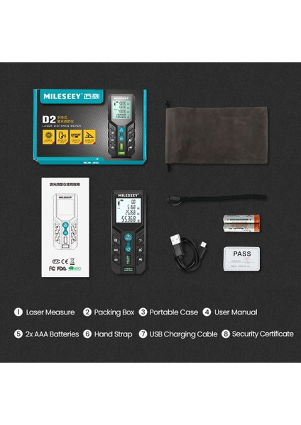 Mileseey D2 Lazer Mesafe Ölçer 40M/120M Mesafe Ölçer Şarj Edilebilir Açı Opsiyonel Ft/m Ünitesi Tesviye Kabarcık Ölçüm Aletleri (Yurt Dışından)