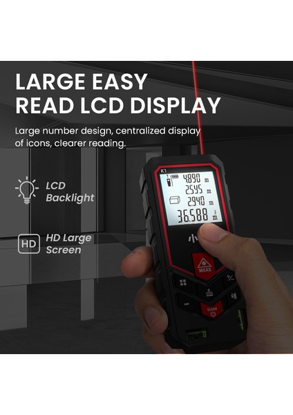 Mıleseey K1 Lazer Mesafe Ölçer 50M/70M/100M/120M Inşaat ve Tadilat Için Çift Kabarcıklı Lazer Şerit Metre (Yurt Dışından)