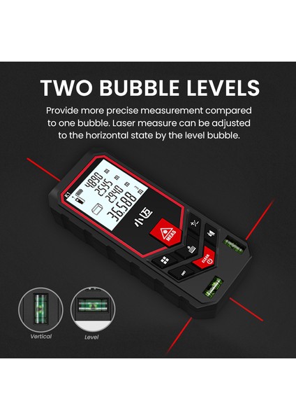 Mıleseey K1 Lazer Mesafe Ölçer 50M/70M/100M/120M Inşaat ve Tadilat Için Çift Kabarcıklı Lazer Şerit Metre (Yurt Dışından)