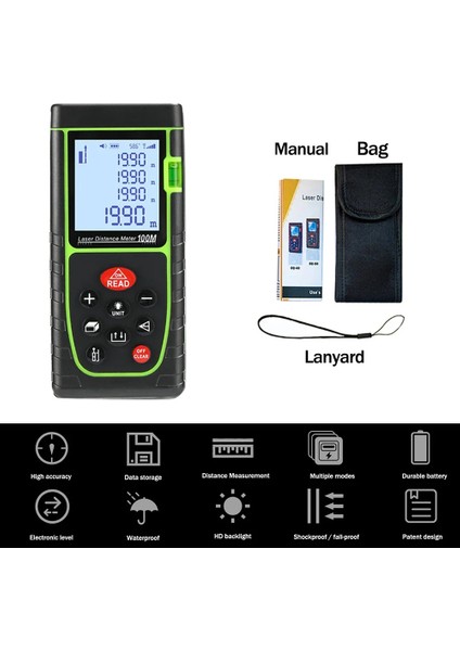 Lazer Mesafe Ölçer 40M 60M 80M 100M Mesafe Ölçer Bant Mesafe Ölçer Yapı Ölçüm Cihazı Cetvel Test Aracı (Yurt Dışından)