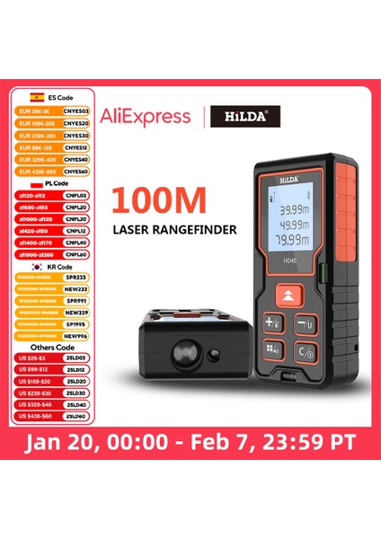 Hılda Lazer Telemetre Mesafe Ölçer 40M 60M 80M 100M Telemetre Lazer Bant Mesafe Bulucu Binası Лазерный Дальномер (Yurt Dışından) fırsatları