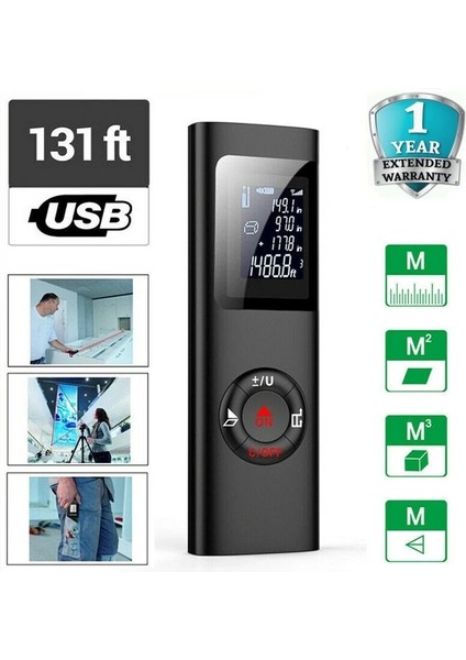 Dijital Ölçüm Bandı Elde Taşınabilir Dijital Lazer Nokta Mesafe Ölçer Bant Mesafe Bulucu Ölçer 40M/131FT (Yurt Dışından)