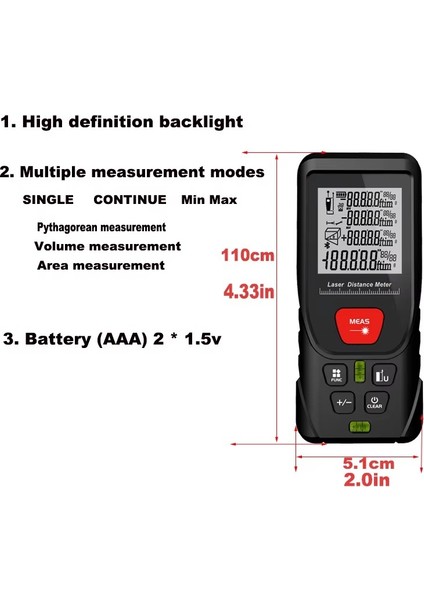 50M Yüksek Hassasiyetli Lazer Mesafe Ölçer Inşaat Araçları Lazer Mesafesi (Yurt Dışından)