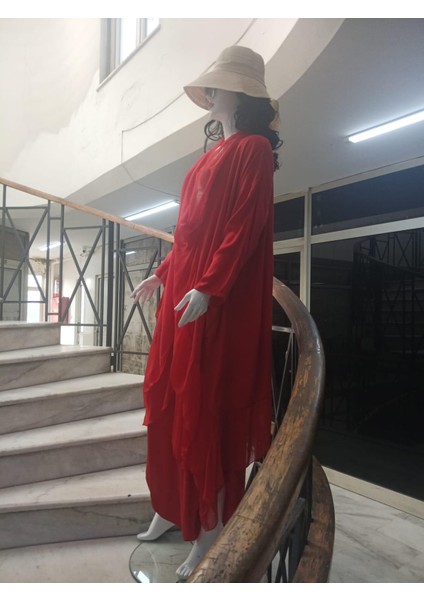 Italyan Ipek Detaylı Oversize Sonsuzluk Kaftan Bluz- Asimetrik Pantolon Takım