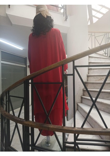 Italyan Ipek Detaylı Oversize Sonsuzluk Kaftan Bluz- Asimetrik Pantolon Takım