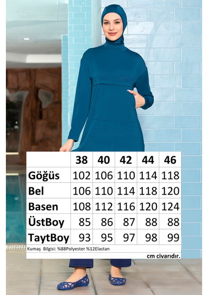 Önü Cepli Likralı Tam Kapalı Tesettür Mayo 1254 Petrol modelleri