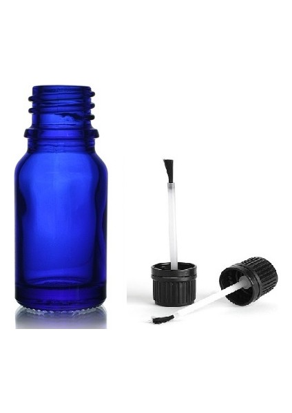 30 ml Mavi Cam Şişe Fırça Kapaklı, 12 Adet, Kozmetik Şişe, Yapıştırıcı Şişesi, Yağ Şişesi