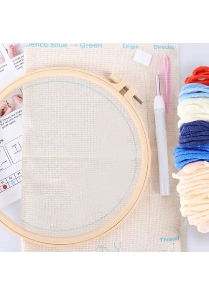 Kasnaklı Goblen Punch (Panç) Işleme Seti 20 cm 4 Yapraklı Çiçek Deseni